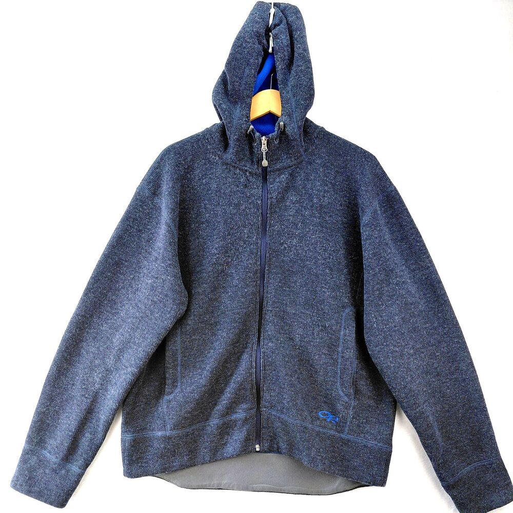 Outdoor Research Exit Hoody Mens Large Blue Wool Outdoor Full Zip Hoodie Jacket